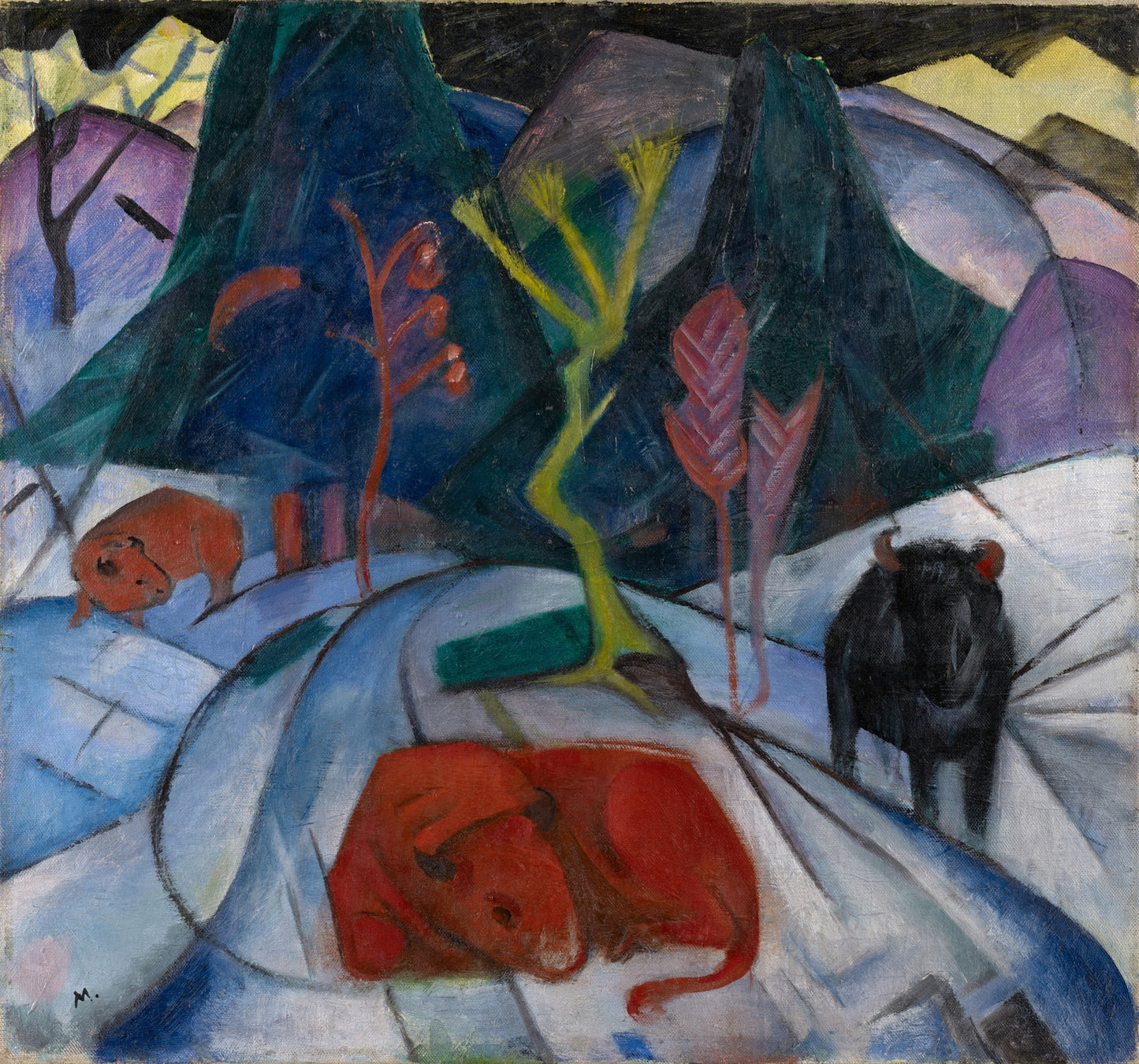 Bison in winter (red bison) (1913) by Franz Marc