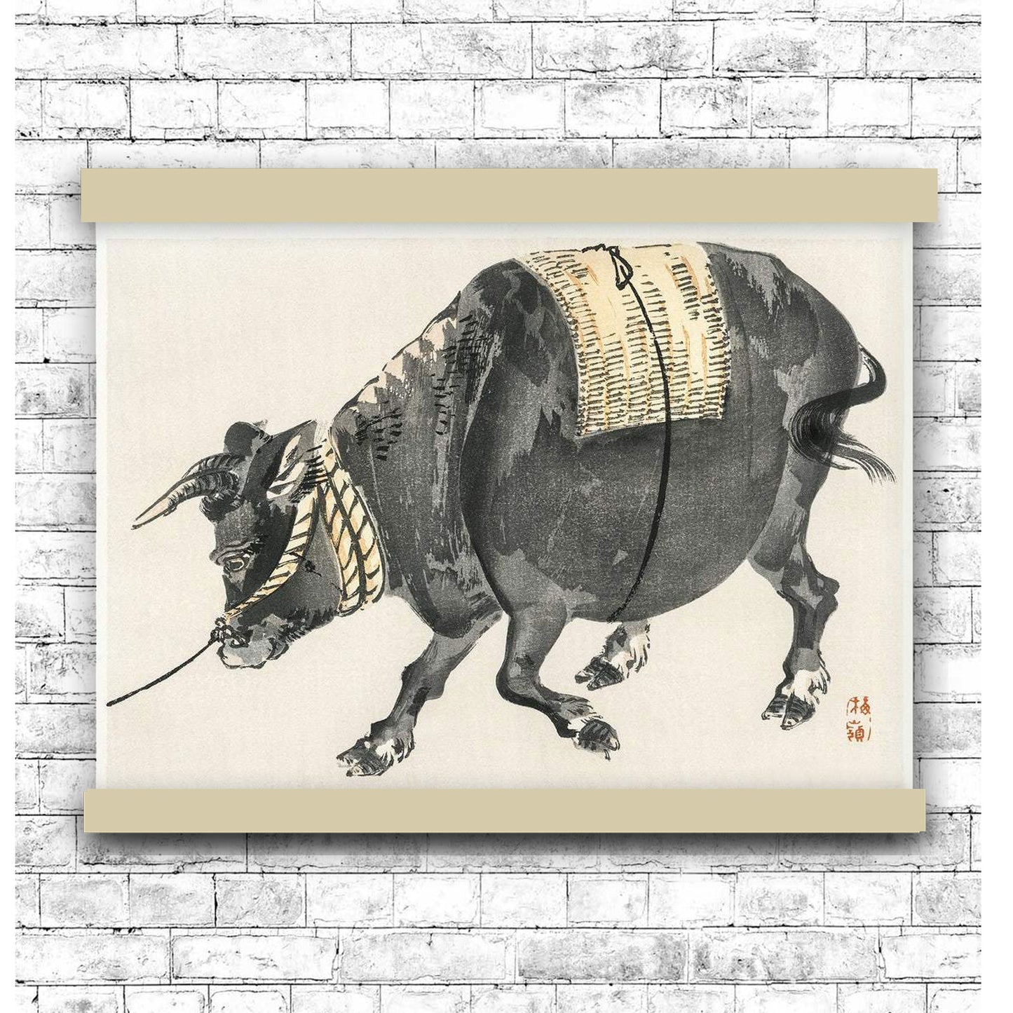 Black bull by Kōno Bairei (1913) | Hanging Canvas Art | Choice of Board Colors