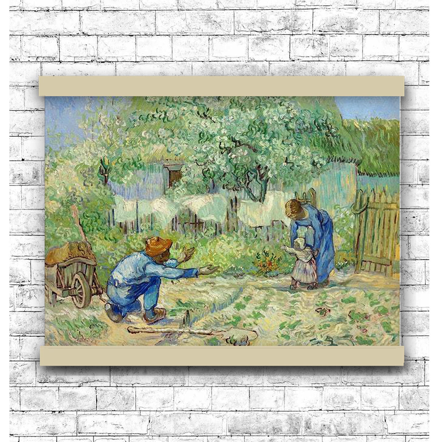 First Steps, after Millet (1890) by Vincent Van Gogh (Enhanced digitally) | Hanging Canvas Art | Choice of Board Colors