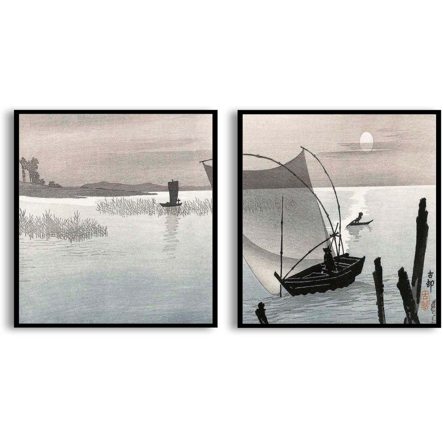 Fishing boats at full moon (1900–1910) by Ohara Koson | Choose Style | Size & Trim Color