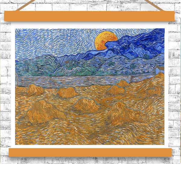 Landscape with Wheat Sheaves and Rising Moon by Vincent van Gogh - Buy Print Only or Mounted with Choice of Accent Color