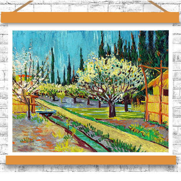 Orchard Bordered by Cypresses (1888) by Vincent van Gogh - Buy Print Only or Mounted with Choice of Accent Color