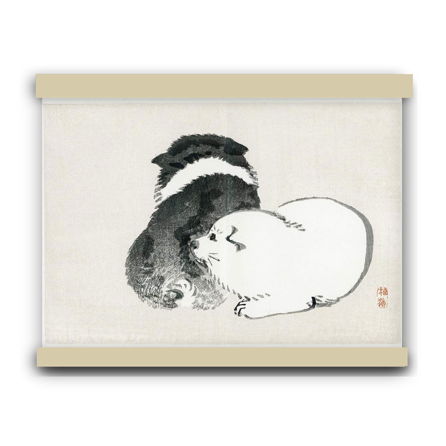 Black and white puppies by Kōno Bairei (1913) | Hanging Canvas Art | Choice of Board Colors