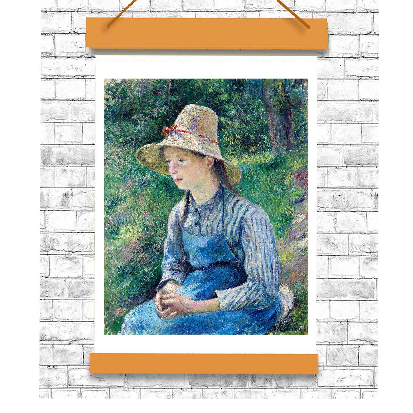 Peasant Girl with a Straw Hat (1881) by Camile Pissarro - Buy Print Only or Mounted with Choice of Accent Color