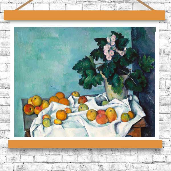 Still Life with Apples and a Pot of Primroses (ca. 1890) by Paul Cezanne - Buy Print Only or Mounted with Choice of Accent Color