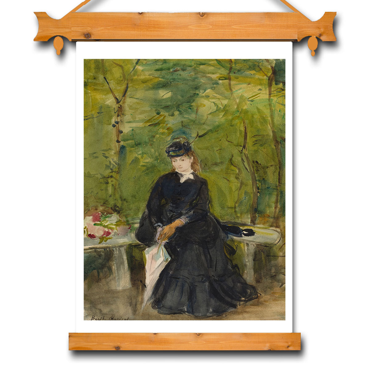 The Artist's Sister Edma Seated in a Park (1864) by Berthe Morisot - Buy Print Only or Mounted with Choice of Accent Color
