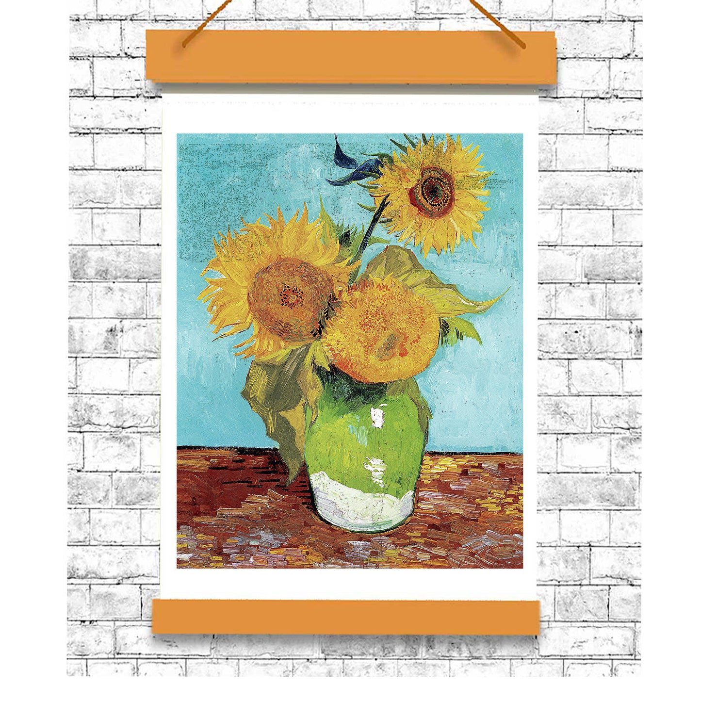 Vase-with-Three-Sunflowers-(1888) by Vincent Van Gogh - Buy Print Only or Mounted with Choice of Accent Color