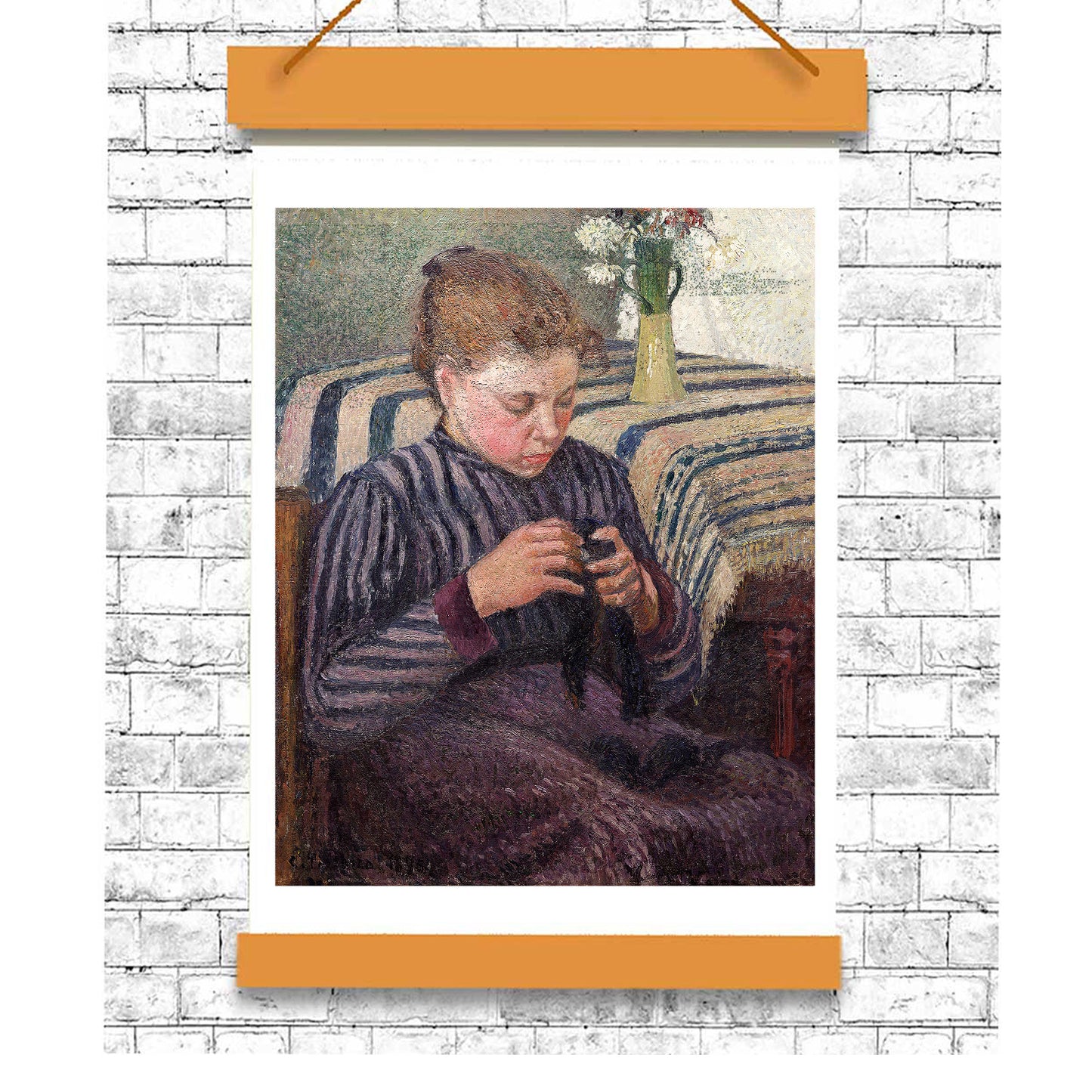 Woman-Mending-(1895) by Camile Pissarro - Buy Print Only or Mounted with Choice of Accent Color