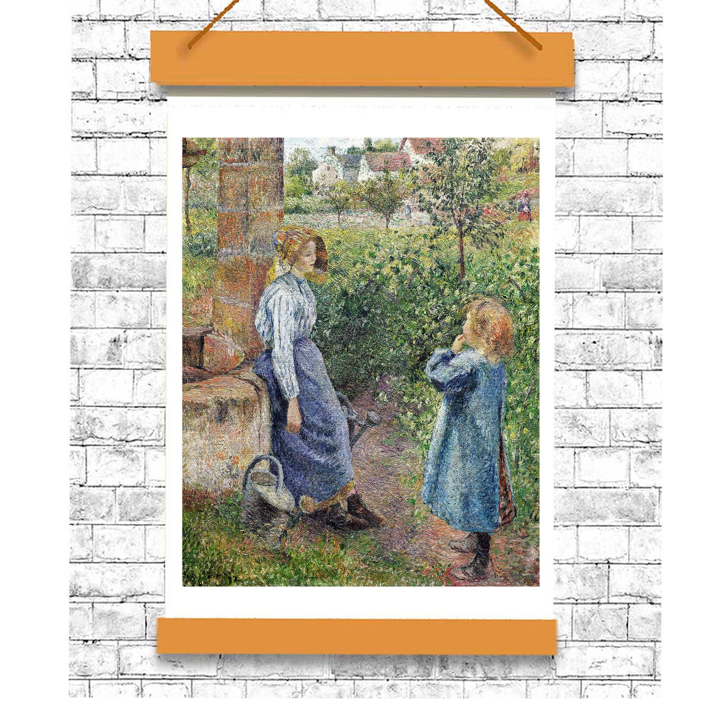 Woman and Child at the Well (1882) by Camile Pissarro - Buy Print Only or Mounted with Choice of Accent Color