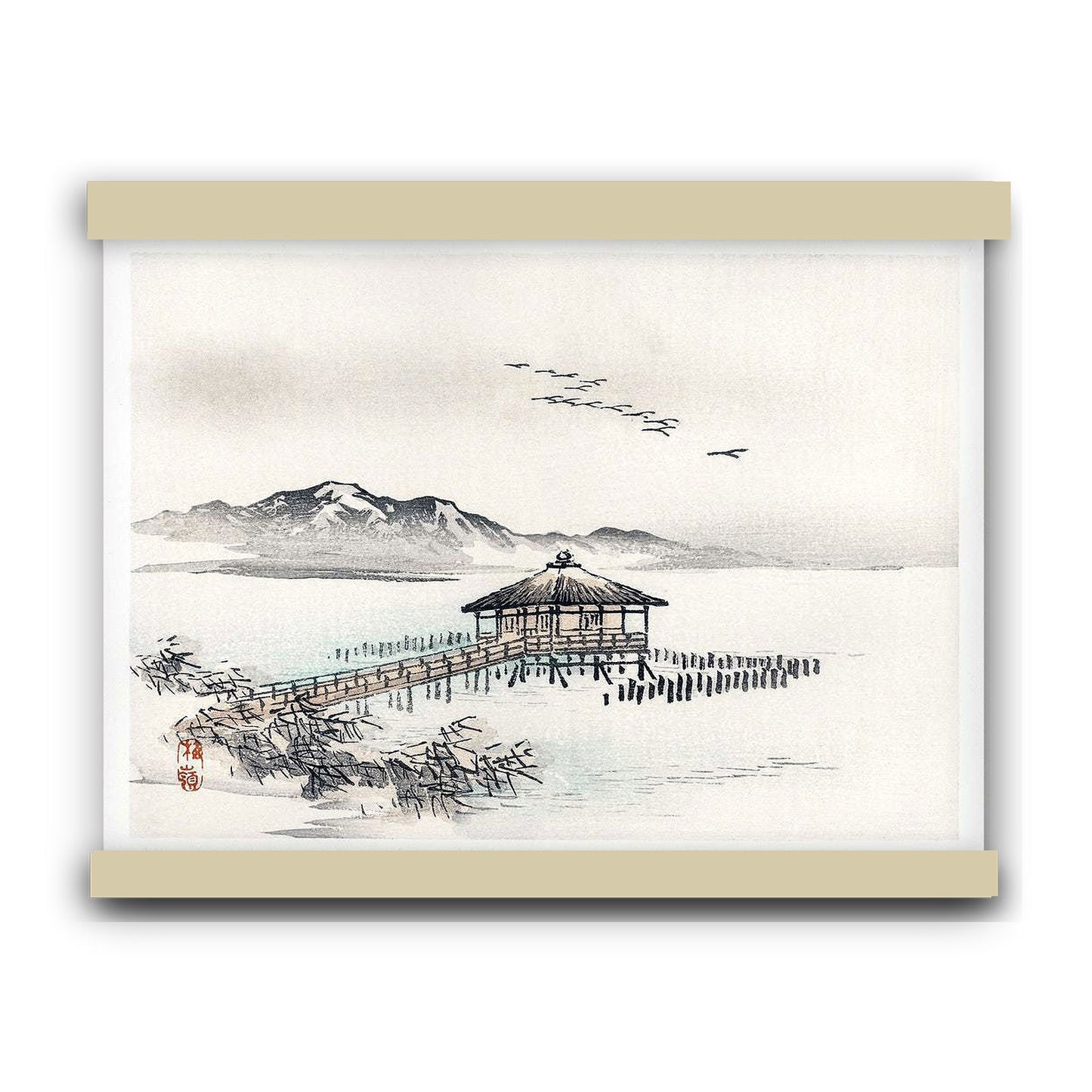 Cottage by the sea by Kōno Bairei (1913) | Hanging Canvas Art | Choice of Board Colors
