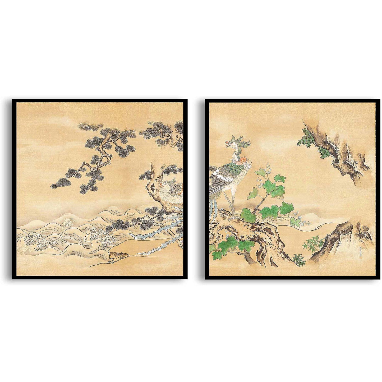 Phoenixes and Paulownia-(18th-century) Japanese Painting by Kano Tanshin | Choose Style | Size & Trim Color