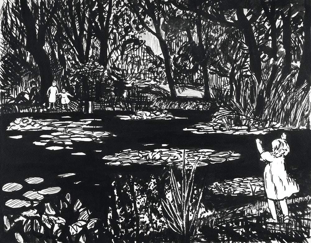 Lily Pond drawing (1875) by Henry Sayen