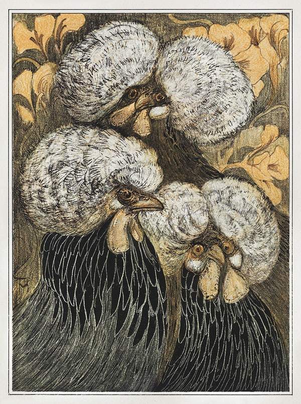 Drie kuifkippen (1878–1910) print in high resolution by Theo van Hoytema