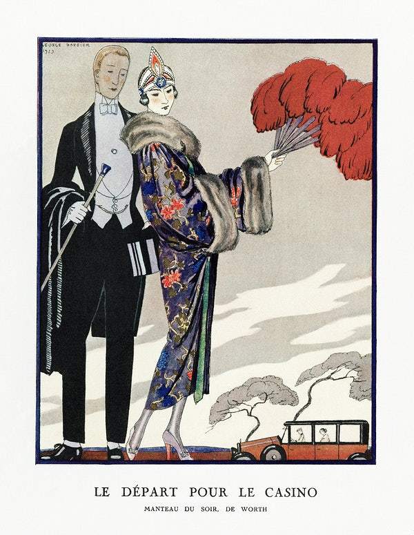 Le départ pour le casino, (1923) fashion illustration by George Barbier