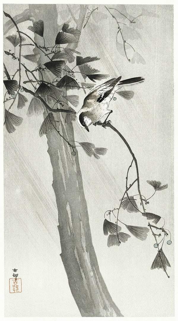 Long-tailed tit in storm (1900 - 1936) by Ohara Koson