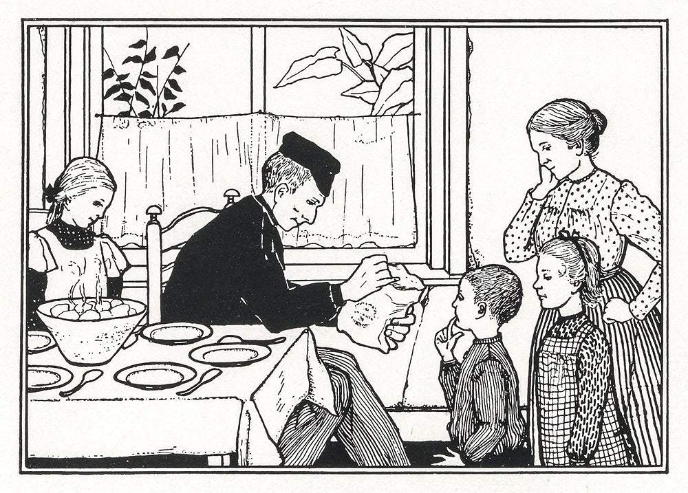 Family in a dining room by Julie de Graag