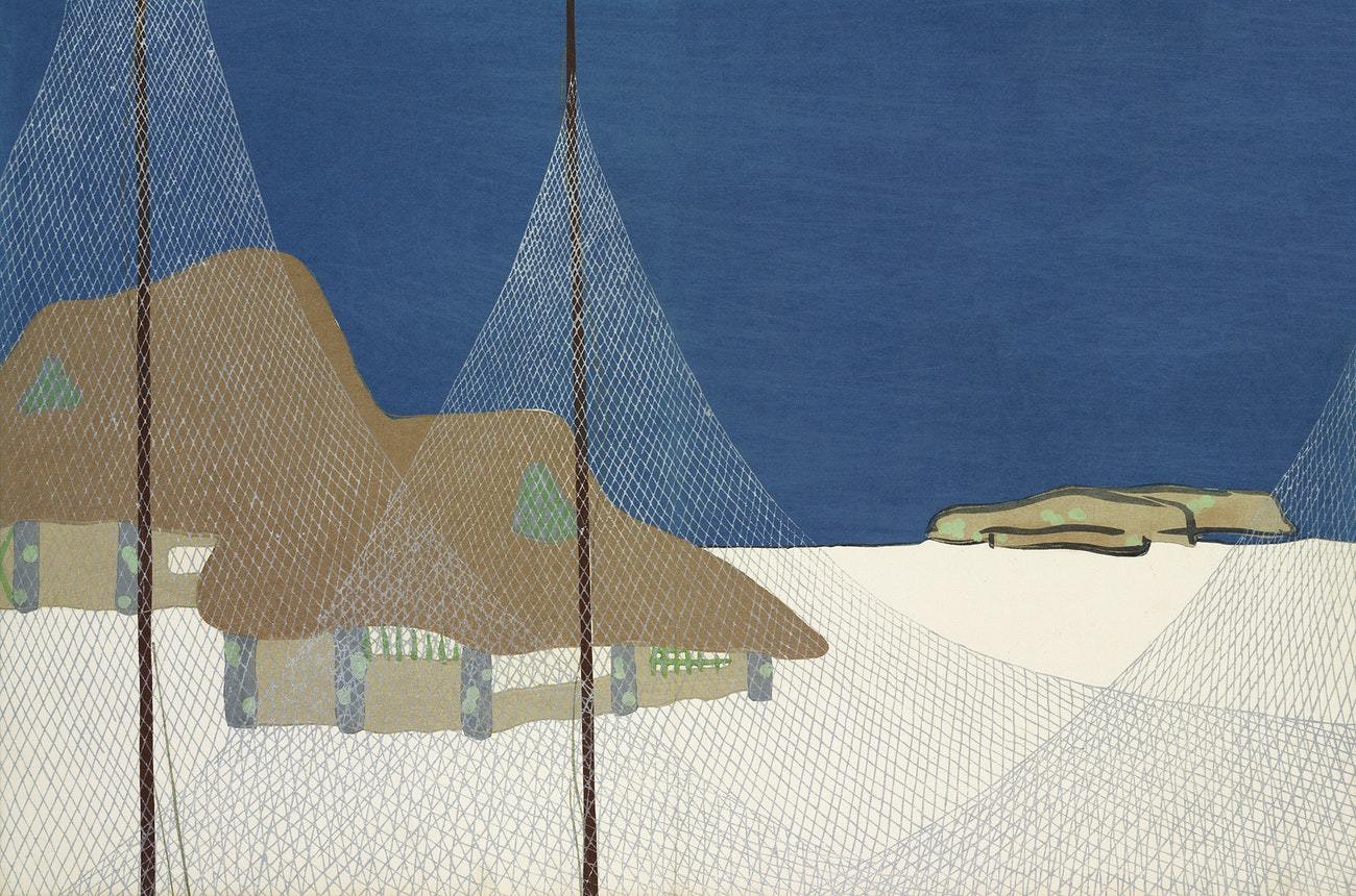 Fishing village from Momoyogusa by Kamisaka Sekka