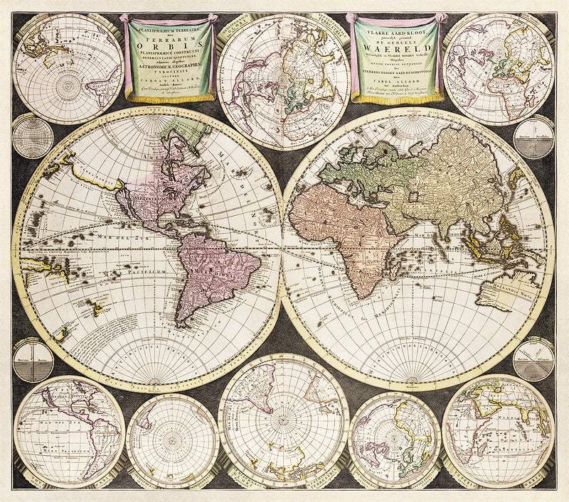 Vlakke aard-kloot gemeenlyk genaamd de geheele waereld (1696) by Carel Allard