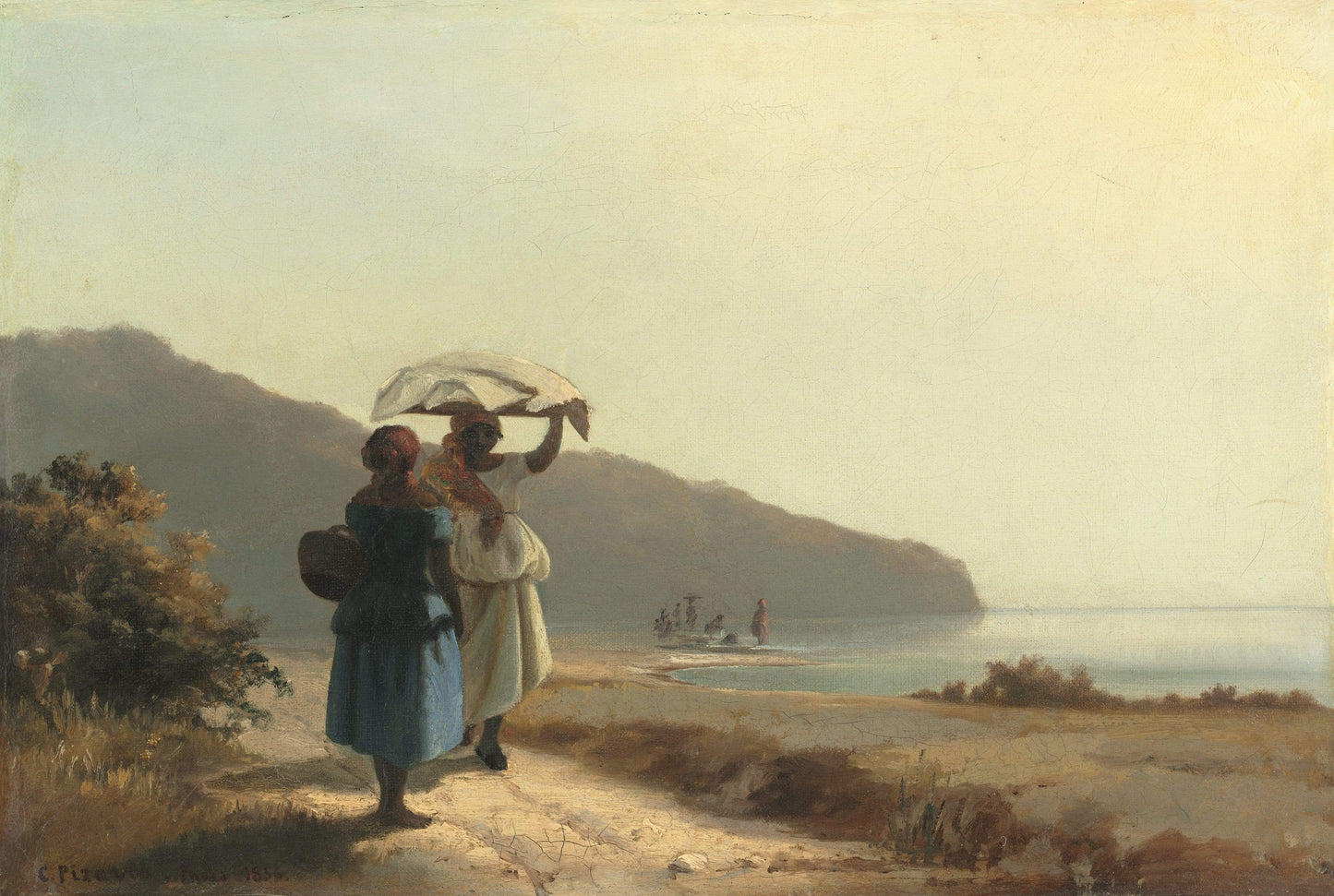Two Women Chatting by the Sea by Camille Pissarro 1856