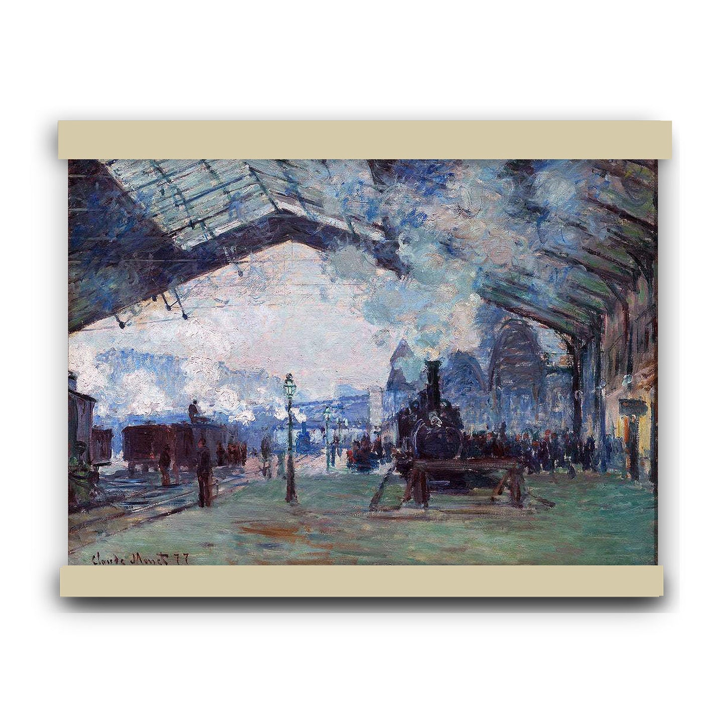 Arrival of the Normandy Train, Gare Saint-Lazare (1887) by Claude Monet | Hanging Canvas Art | Choice of Board Colors
