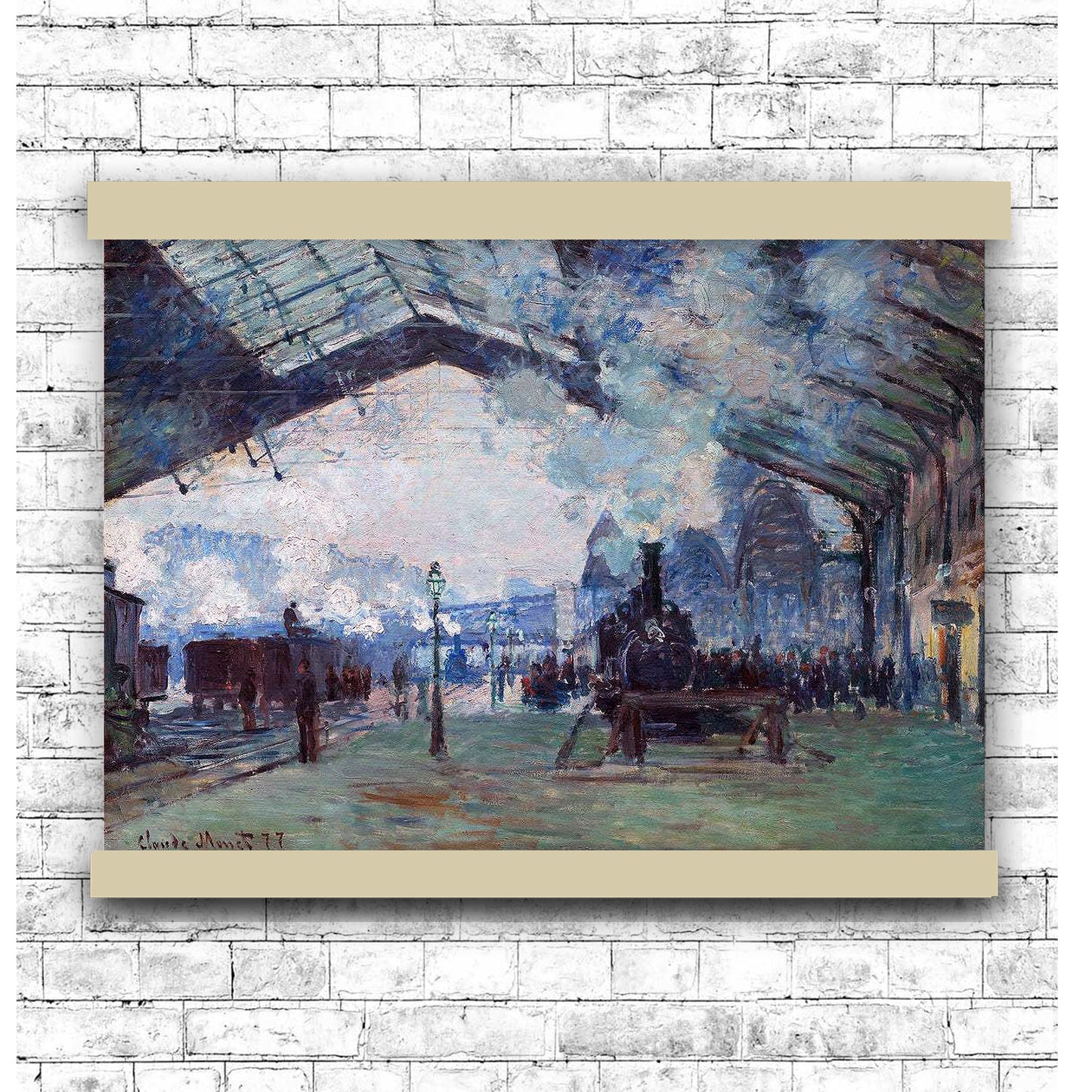 Arrival of the Normandy Train, Gare Saint-Lazare (1887) by Claude Monet | Hanging Canvas Art | Choice of Board Colors