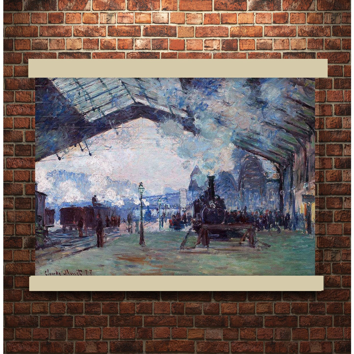 Arrival of the Normandy Train, Gare Saint-Lazare (1887) by Claude Monet | Hanging Canvas Art | Choice of Board Colors