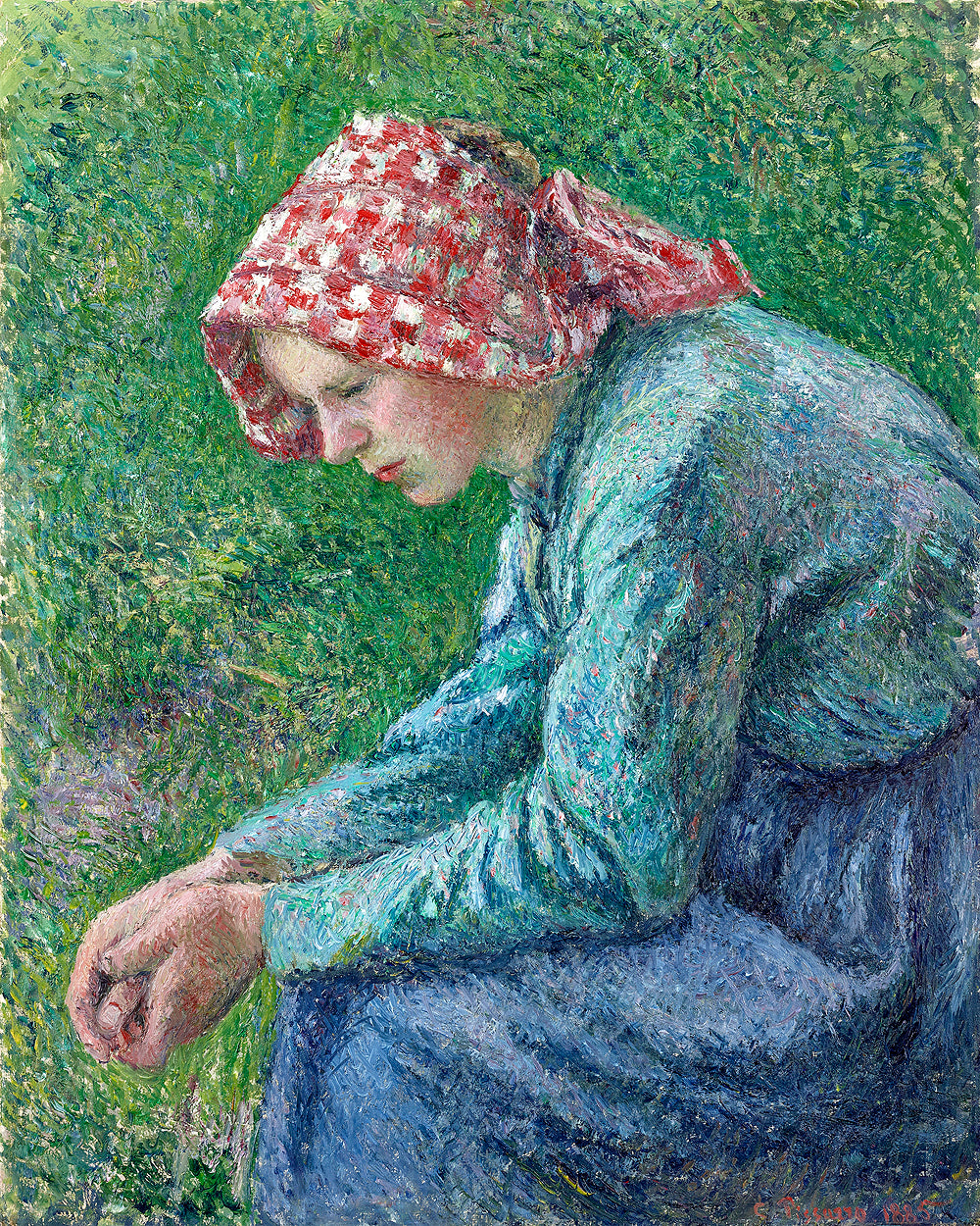 A Seated Peasant Woman (1885) by Camile Pissarro - Buy Print Only or Mounted with Choice of Accent Color