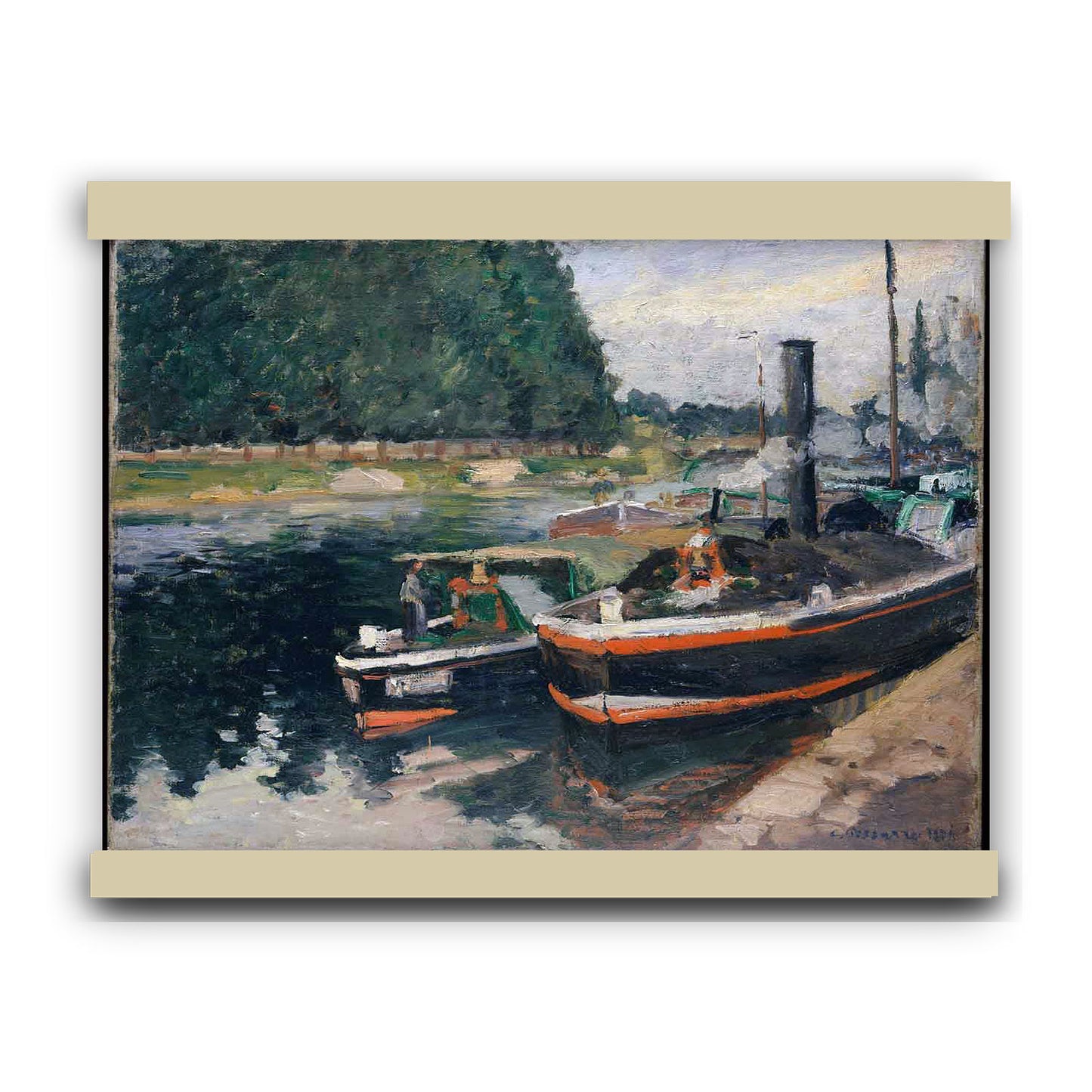Barges at Pontoise by Camille Pissarro 1876 | Hanging Canvas Art | Choice of Board Colors