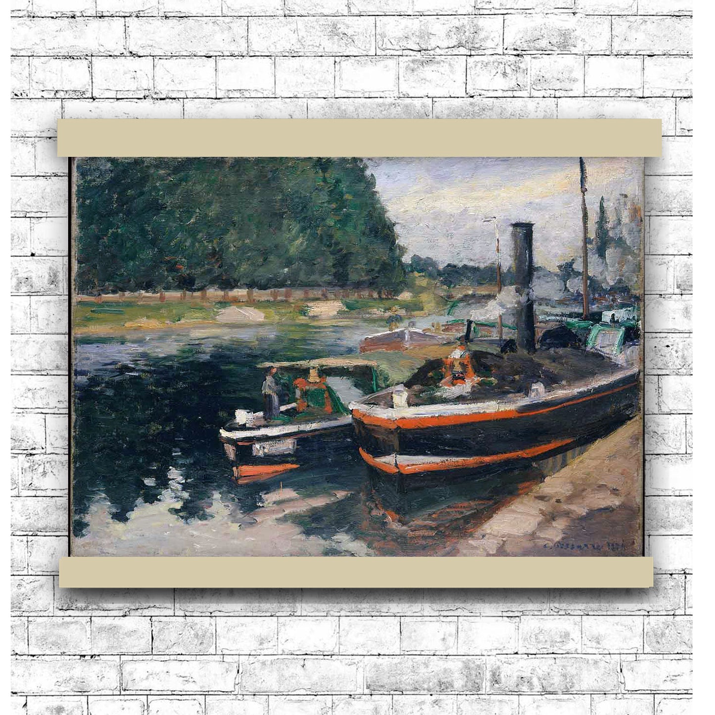 Barges at Pontoise by Camille Pissarro 1876 | Hanging Canvas Art | Choice of Board Colors