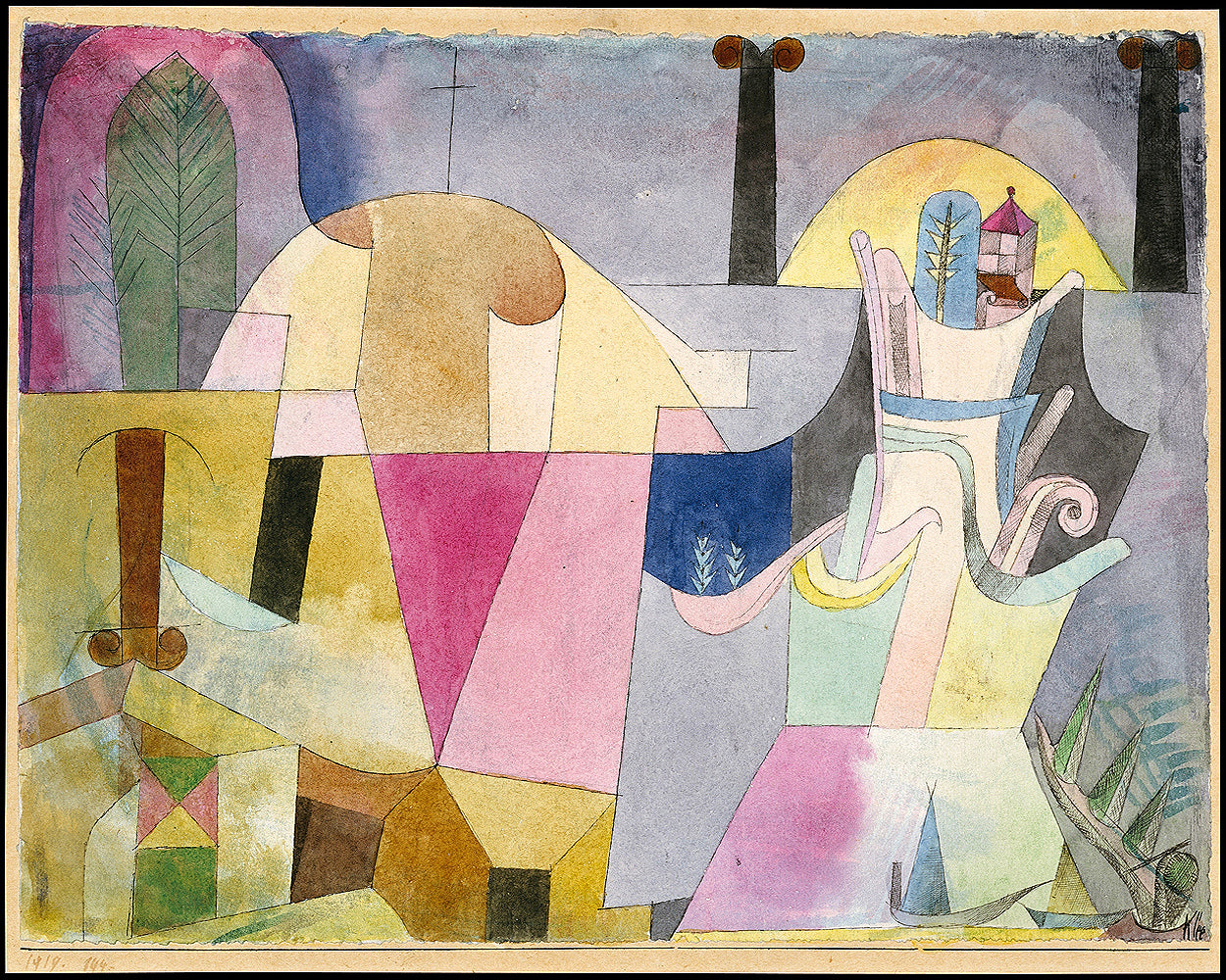 Black Columns in a Landscape (1919) by Paul Klee - Buy Print Only or Mounted with Choice of Accent Color
