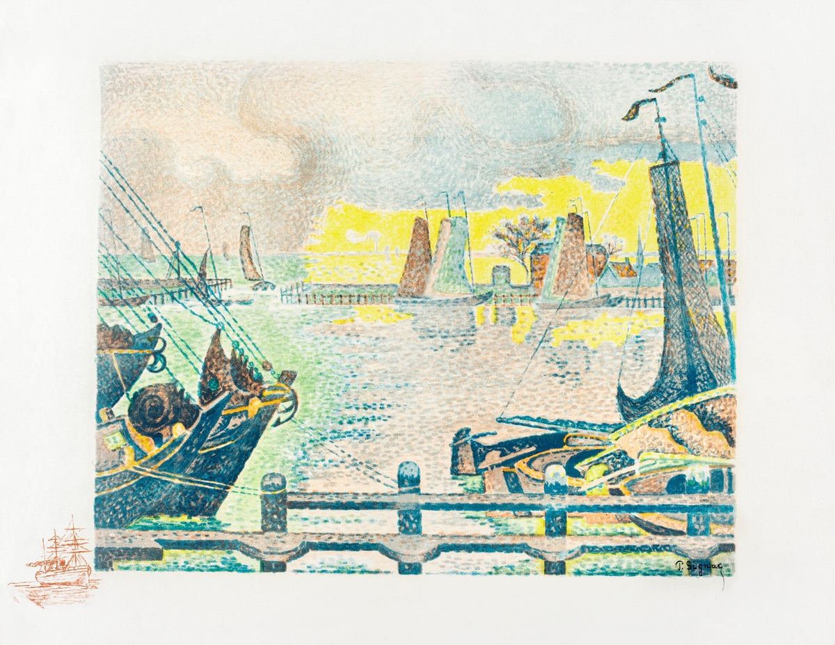 Boats at Flushing (Bateaux à Flessingue) (1895) by Paul Signac