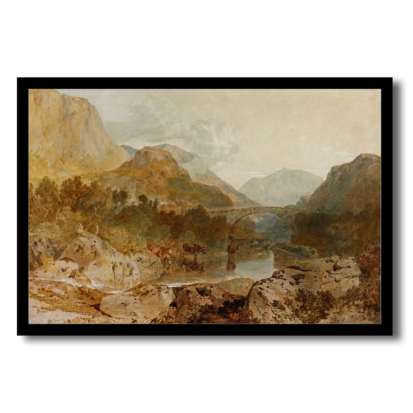 Borrowdale, with Longthwaite Bridge and Castle Crag by J.M.W. Turner - Buy Print Only or Mounted with Choice of Accent Color