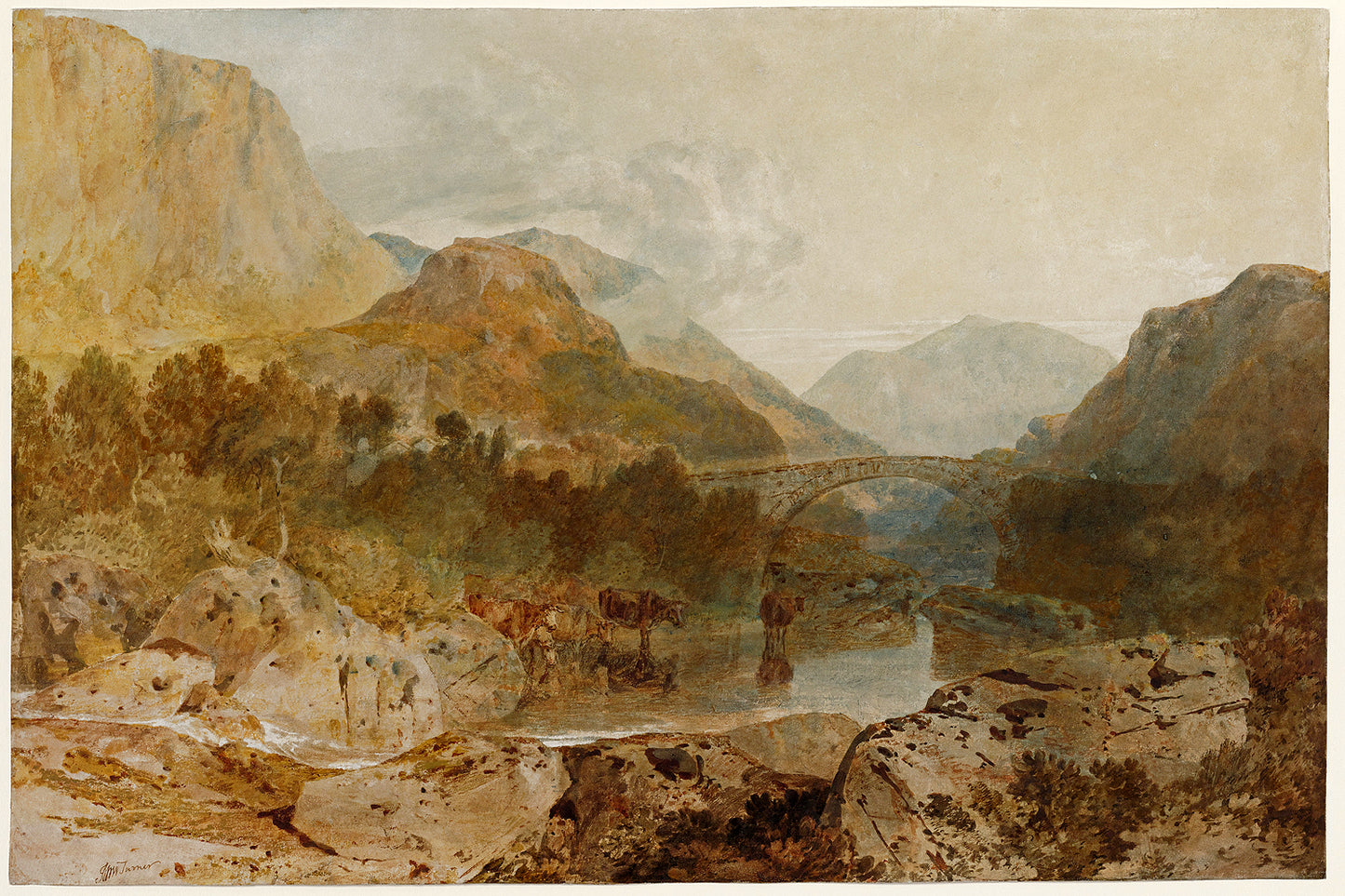 Borrowdale, with Longthwaite Bridge and Castle Crag by J.M.W. Turner - Buy Print Only or Mounted with Choice of Accent Color
