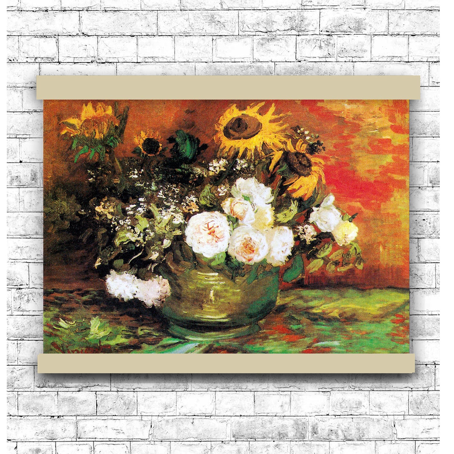 Bowl With Sunflowers Roses And Other Flowers (1886) by Vincent van Gogh | Hanging Canvas Art | Choice of Board Colors