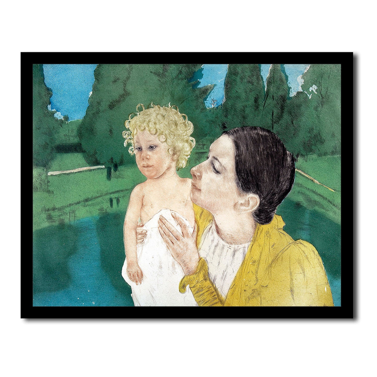 By the Pond (ca. 1896) by Mary Cassatt - Buy Print Only or Mounted with Choice of Accent Color