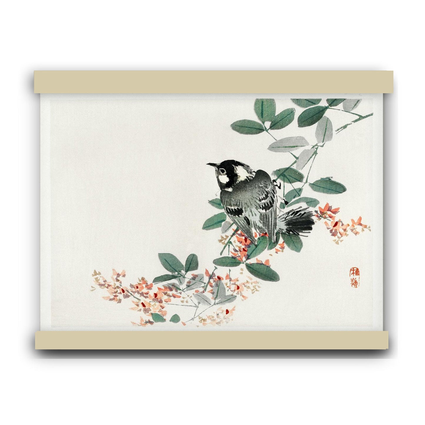 Black-capped chickadee by Kōno Bairei (1913) | Hanging Canvas Art | Choice of Board Colors
