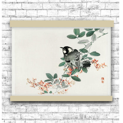 Black-capped chickadee by Kōno Bairei (1913) | Hanging Canvas Art | Choice of Board Colors