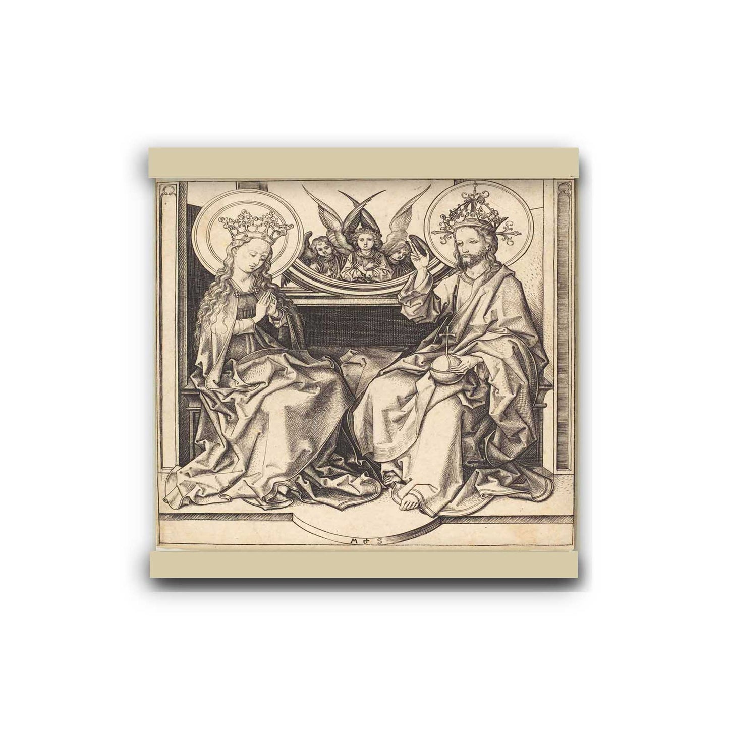 Christ Blessing the Virgin by Martin Schongauer 1490 | Hanging Canvas Art | Choice of Board Colors