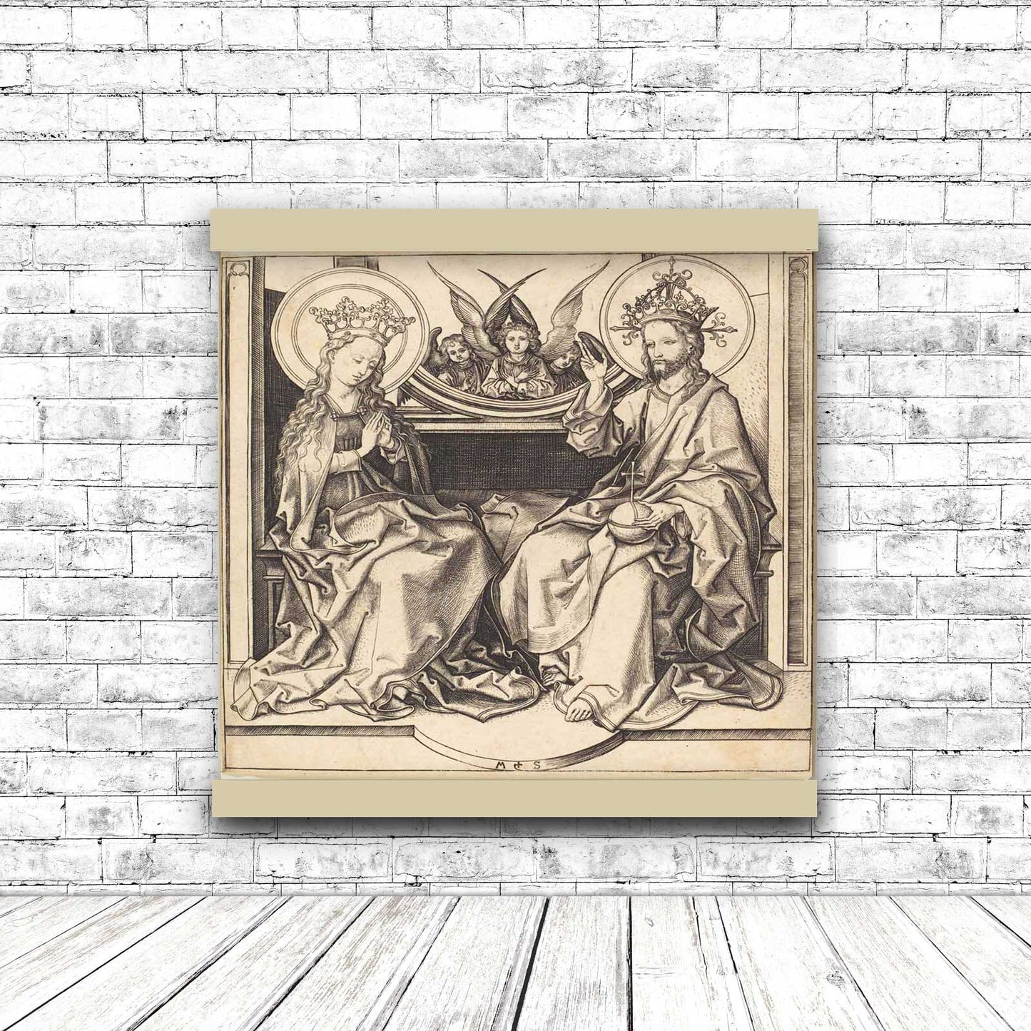 Christ Blessing the Virgin by Martin Schongauer 1490 | Hanging Canvas Art | Choice of Board Colors