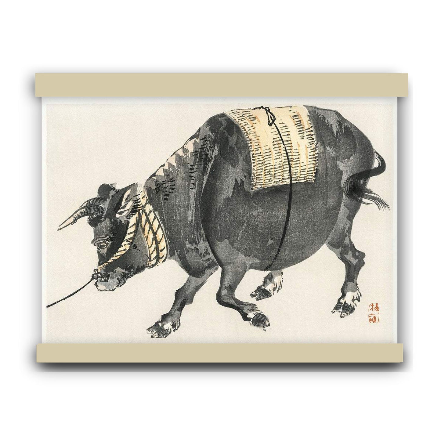 Black bull by Kōno Bairei (1913) | Hanging Canvas Art | Choice of Board Colors
