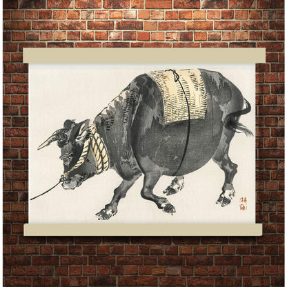 Black bull by Kōno Bairei (1913) | Hanging Canvas Art | Choice of Board Colors