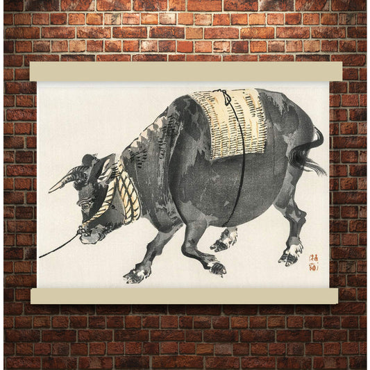 Black bull by Kōno Bairei (1913) | Hanging Canvas Art | Choice of Board Colors