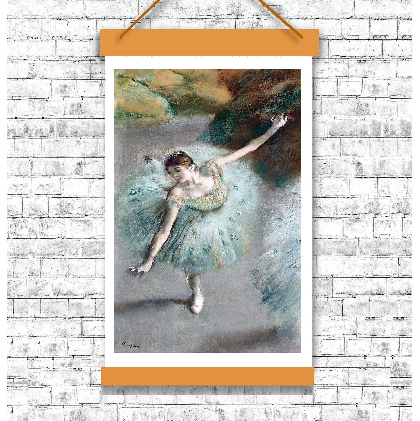 A framed print of a ballet dancer in motion, capturing Impressionistic qualities with soft, blended brush strokes.