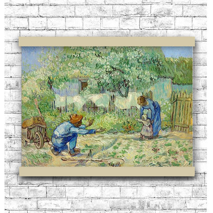 First Steps, after Millet (1890) by Vincent Van Gogh (Enhanced digitally) | Hanging Canvas Art | Choice of Board Colors