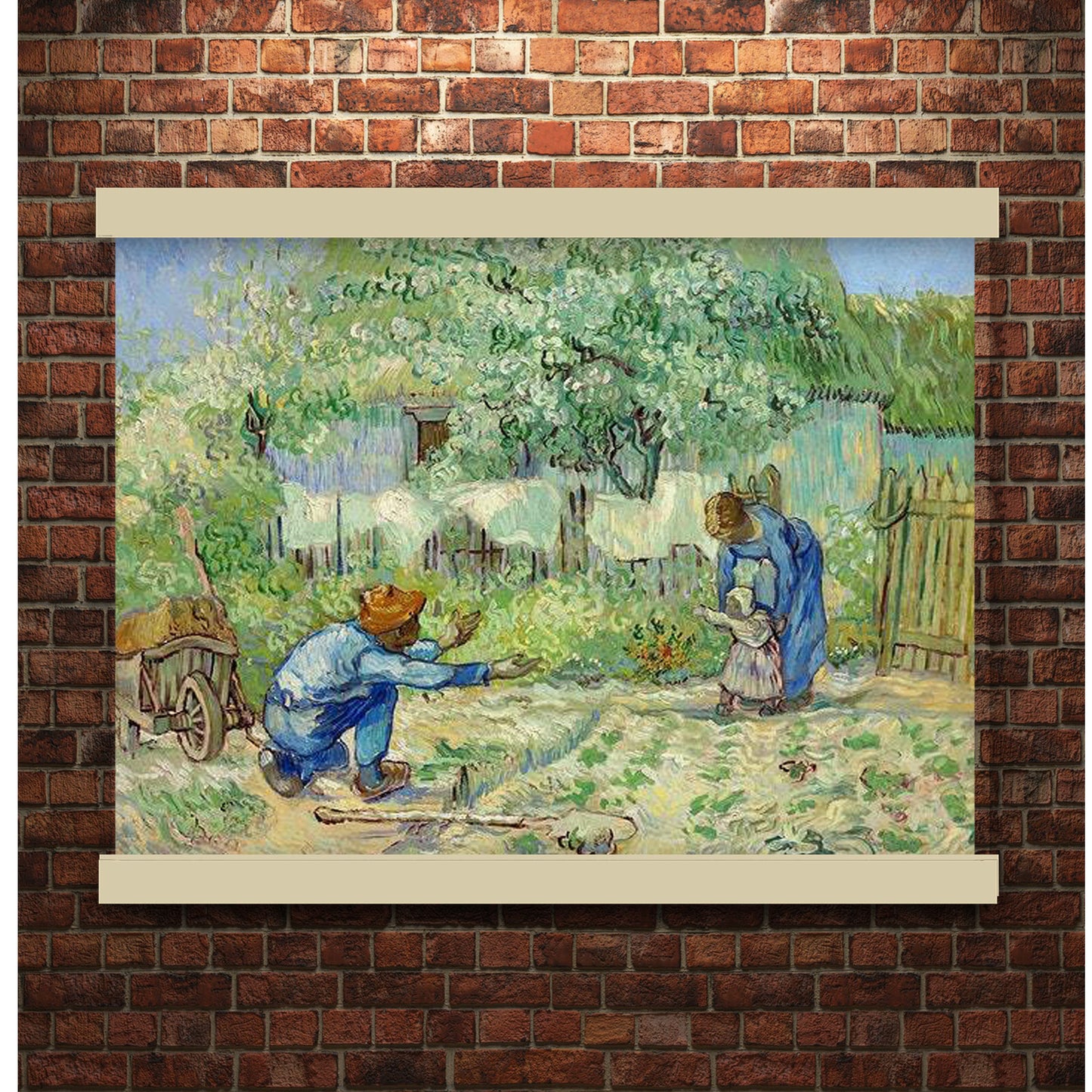First Steps, after Millet (1890) by Vincent Van Gogh (Enhanced digitally) | Hanging Canvas Art | Choice of Board Colors