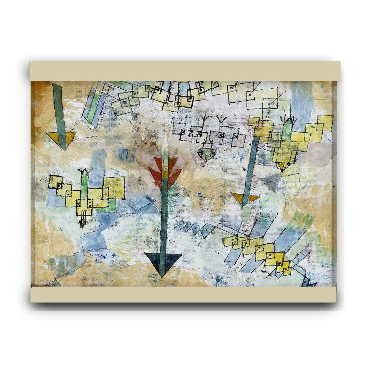 Birds Swooping Down and Arrows (1919) by Paul Klee | Hanging Canvas Art | Choice of Board Colors