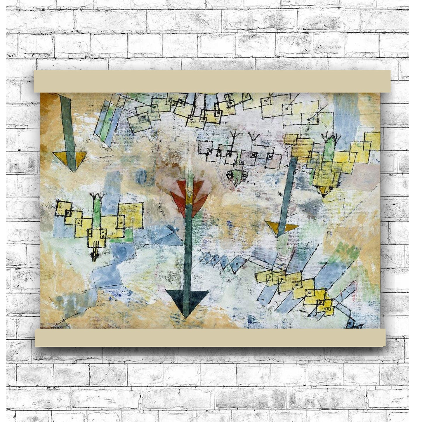Birds Swooping Down and Arrows (1919) by Paul Klee | Hanging Canvas Art | Choice of Board Colors