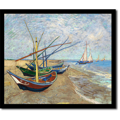 Fishing Boats on the Beach at Saintes-Maries by Vincent van Gogh - Buy Print Only or Mounted with Choice of Accent Color