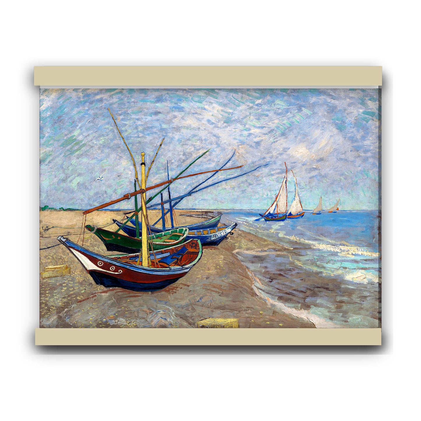 Fishing Boats on the Beach at Saintes-Maries (1888) by Vincent van Gogh | Hanging Canvas Art | Choice of Board Colors