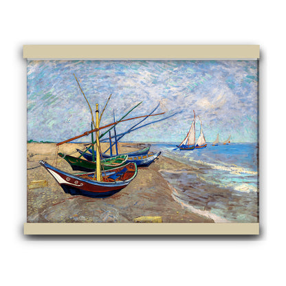 Fishing Boats on the Beach at Saintes-Maries (1888) by Vincent van Gogh | Hanging Canvas Art | Choice of Board Colors